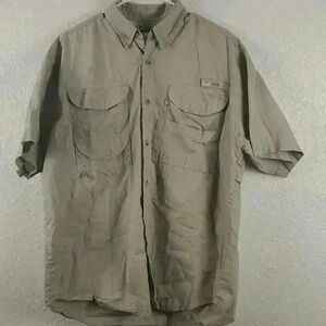 Colombia PFG Mens Medium Tan Safari Botton-Up Shirt